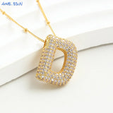 Bubble Letter Necklace - Gold Plated Chunky Balloon Pendant Fashion Jewelry with Cubic Zircon