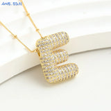 Bubble Letter Necklace - Gold Plated Chunky Balloon Pendant Fashion Jewelry with Cubic Zircon