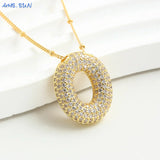 Bubble Letter Necklace - Gold Plated Chunky Balloon Pendant Fashion Jewelry with Cubic Zircon