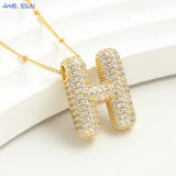 Bubble Letter Necklace - Gold Plated Chunky Balloon Pendant Fashion Jewelry with Cubic Zircon