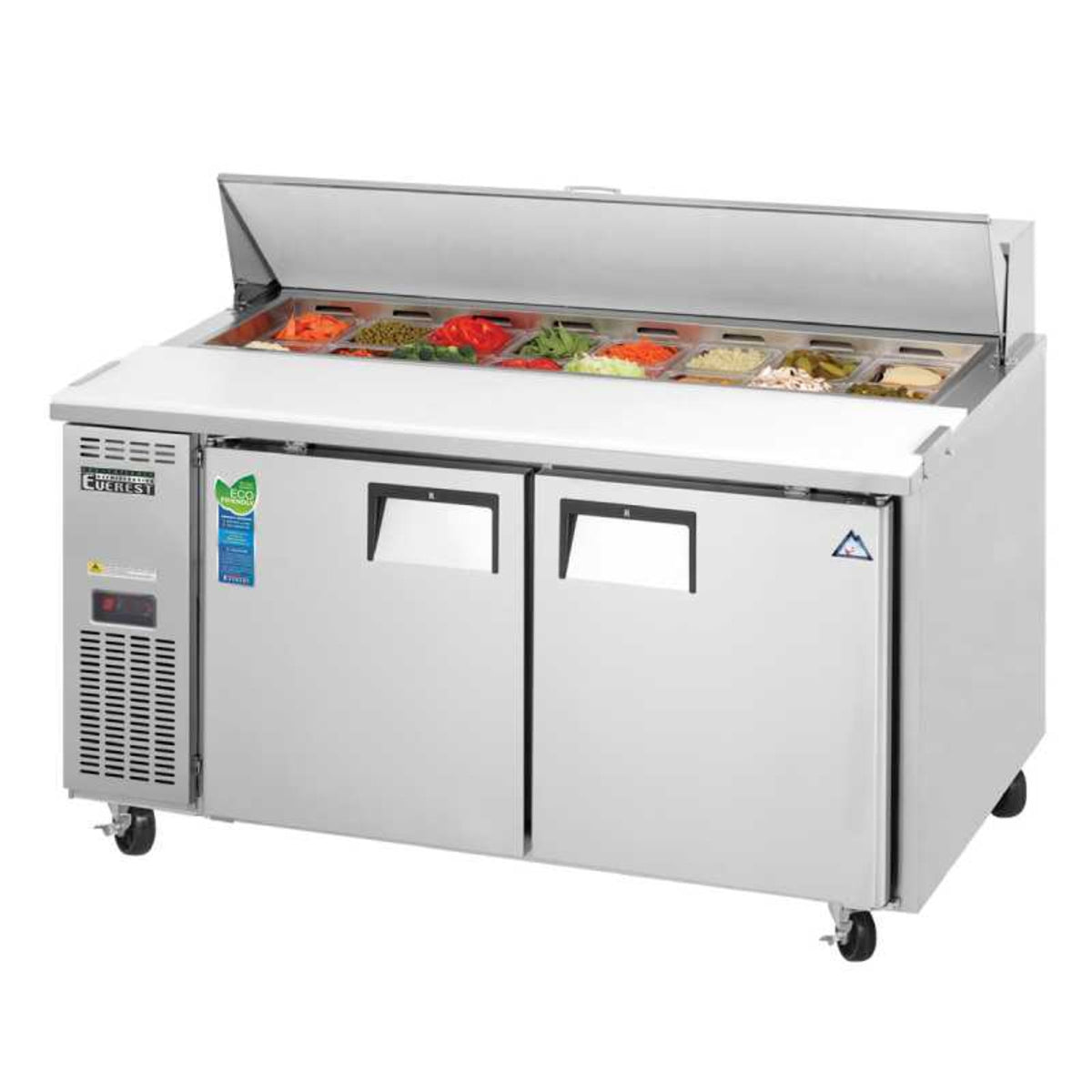 Everest - EPWR2, Commercial 59" 16 Pan Salad Sandwich Food Prep Table Refrigerator Two Section - EPWR2