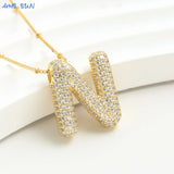 Bubble Letter Necklace - Gold Plated Chunky Balloon Pendant Fashion Jewelry with Cubic Zircon