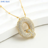 Bubble Letter Necklace - Gold Plated Chunky Balloon Pendant Fashion Jewelry with Cubic Zircon