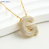 Bubble Letter Necklace - Gold Plated Chunky Balloon Pendant Fashion Jewelry with Cubic Zircon