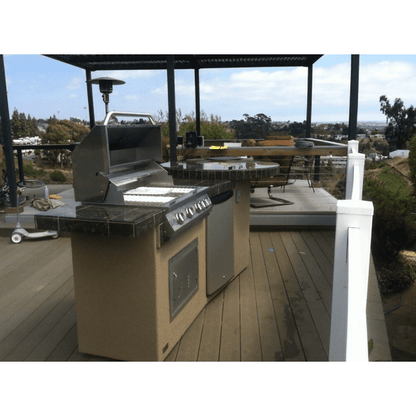 Kokomo Fire 9' BBQ Island with 4 foot Round Bar and 4 Burner Built In BBQ Grill