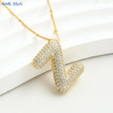 Bubble Letter Necklace - Gold Plated Chunky Balloon Pendant Fashion Jewelry with Cubic Zircon