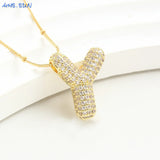 Bubble Letter Necklace - Gold Plated Chunky Balloon Pendant Fashion Jewelry with Cubic Zircon