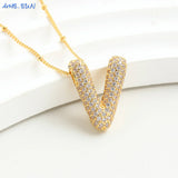 Bubble Letter Necklace - Gold Plated Chunky Balloon Pendant Fashion Jewelry with Cubic Zircon