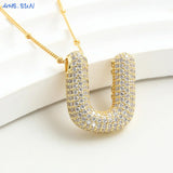 Bubble Letter Necklace - Gold Plated Chunky Balloon Pendant Fashion Jewelry with Cubic Zircon