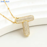 Bubble Letter Necklace - Gold Plated Chunky Balloon Pendant Fashion Jewelry with Cubic Zircon