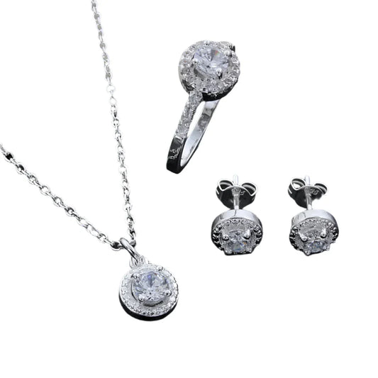 Silver Crystal Pendant Jewelry Set