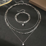 Stainless Steel Multi-Layer Pearl Pendant Jewelry Set