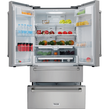 Thor Kitchen Appliance Package - 36 in. Electric Range, Range Hood, Refrigerator, Dishwasher, AP-HRE3601-3