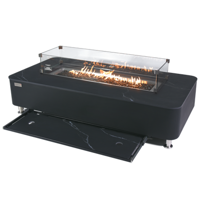 Valencia Fire Table with Lid Compartment and Wind Screen