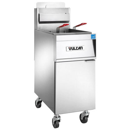 Vulcan 1TR45AF-1 PowerFry3 Natural Gas Floor Fryer with Solid State Analog Controls and KleenScreen Filtration - 70,000 BTU - 1TR45AF-1