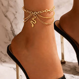 Ankle Bracelets for Women – Boho Gold & Silver Tassel Chain with Snake, Starfish, and Heart Charms