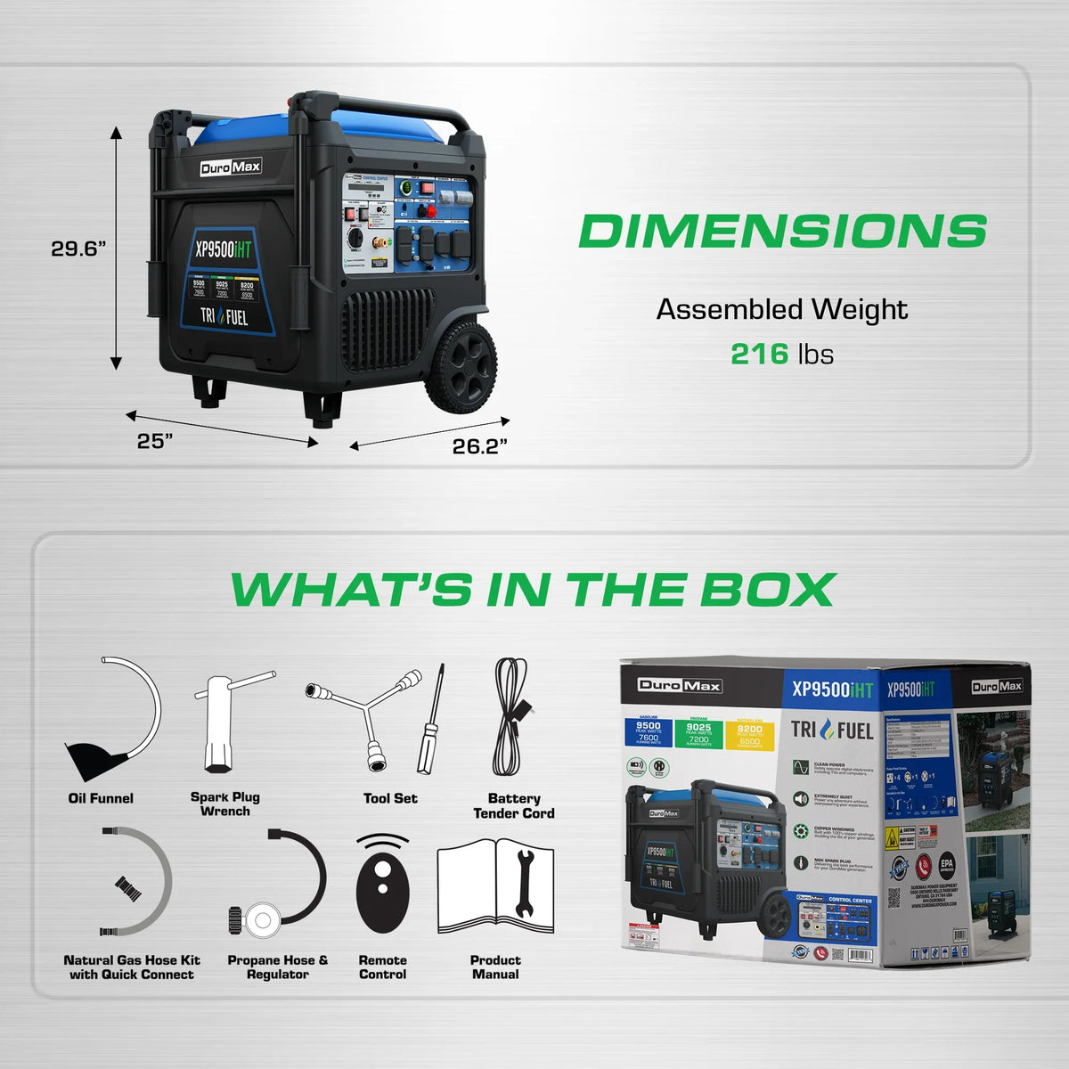 DuroMax 9,500 Watt Portable Dual Tri Inverter Generator w/ CO Alert