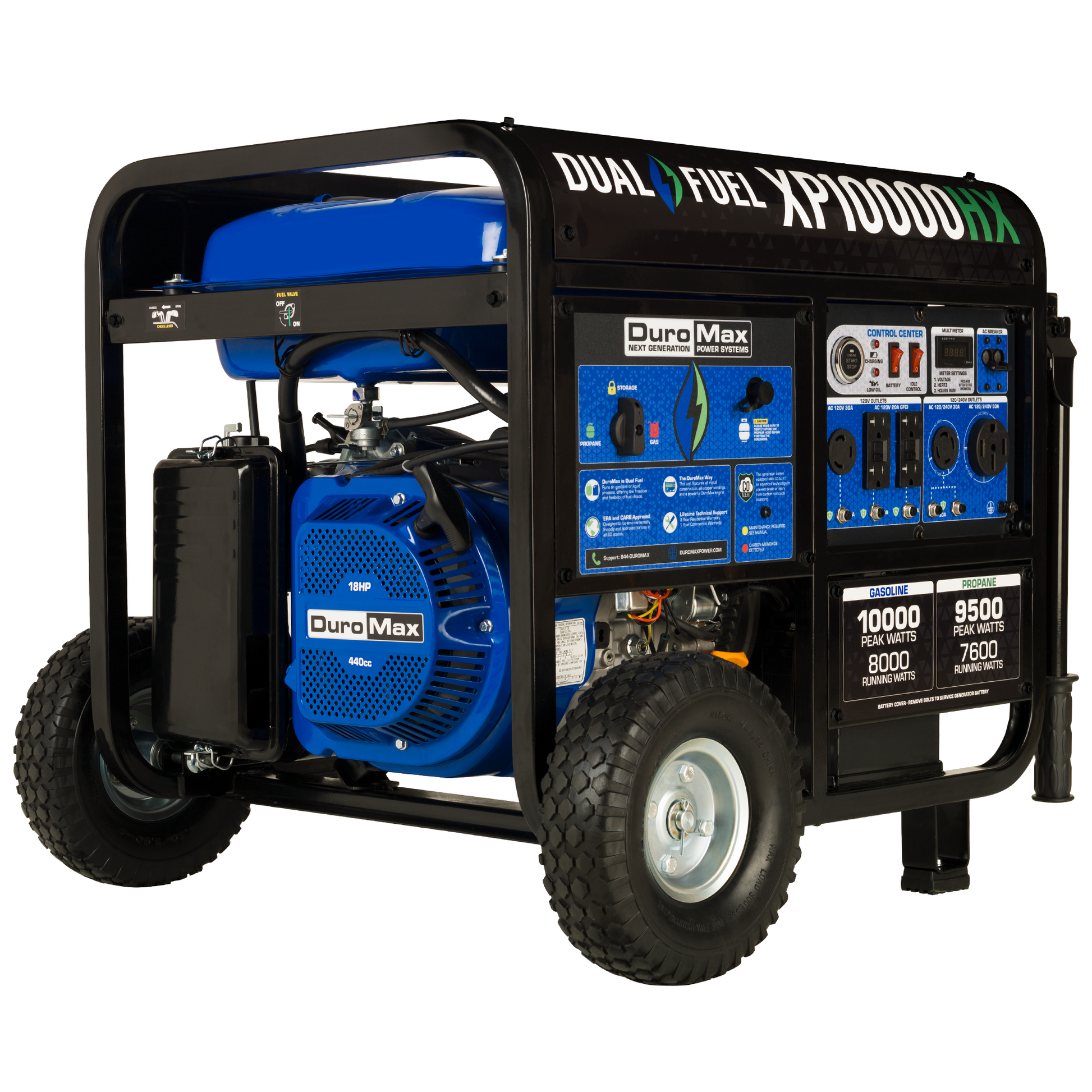 DuroMax 10,000 Watt Portable Dual Fuel Gas Propane CO Alert Generator - XP10000HX - Engines & Co.