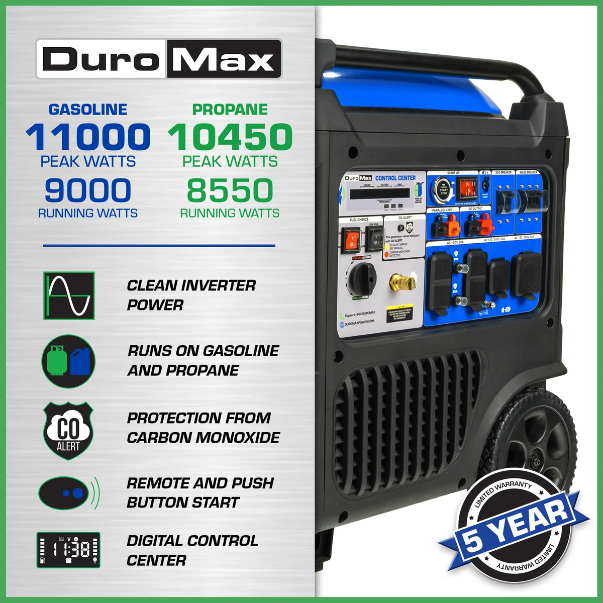 DuroMax 11,000 Watt Portable Dual Fuel Inverter Generator w/ CO Alert