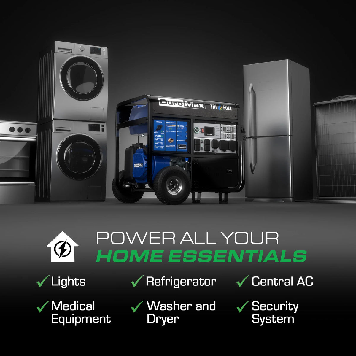 DuroMax 15,500 Watt Tri Fuel Portable  Generator w/ CO Alert