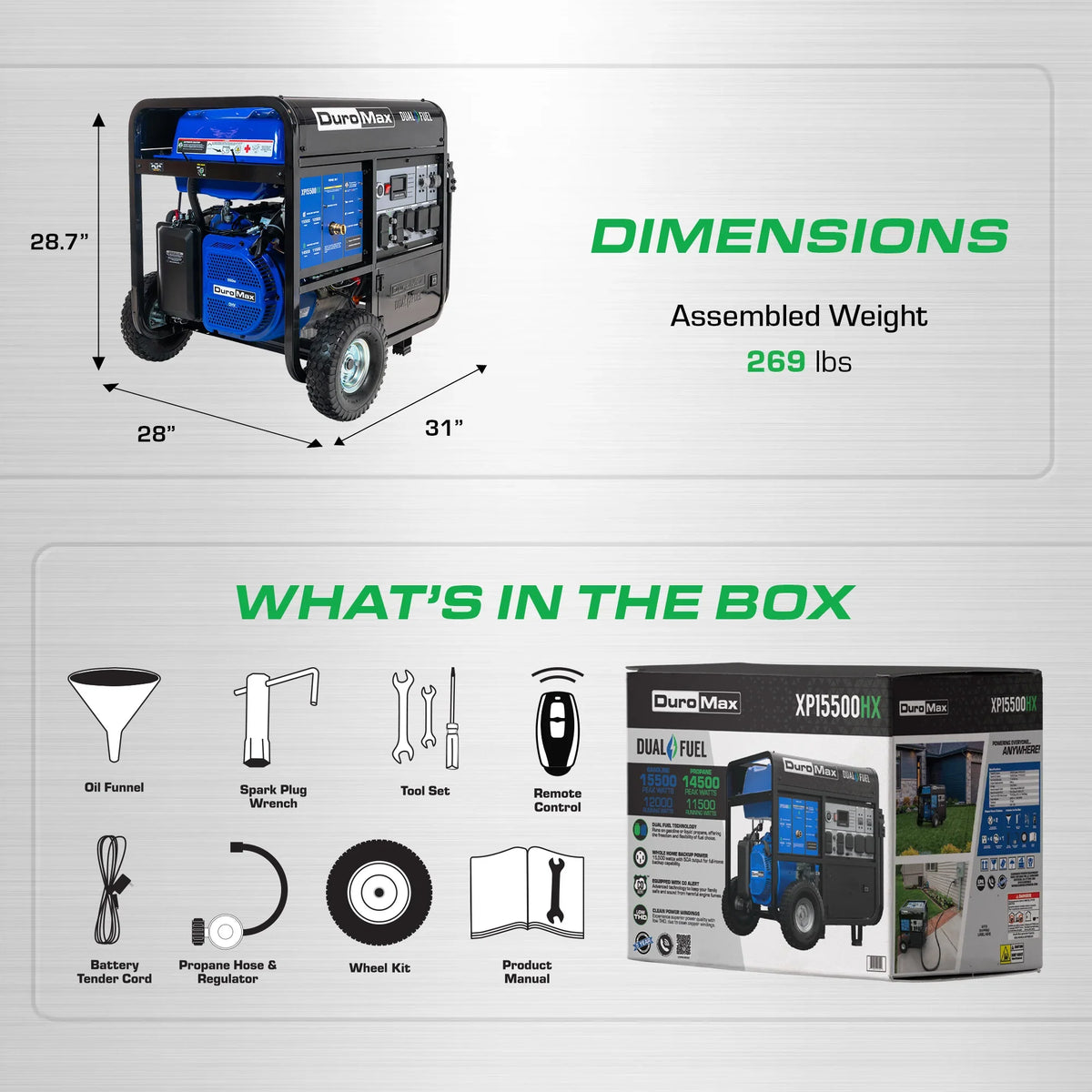 DuroMax 15,500 Watt Dual Fuel Portable Generator w/ CO Alert