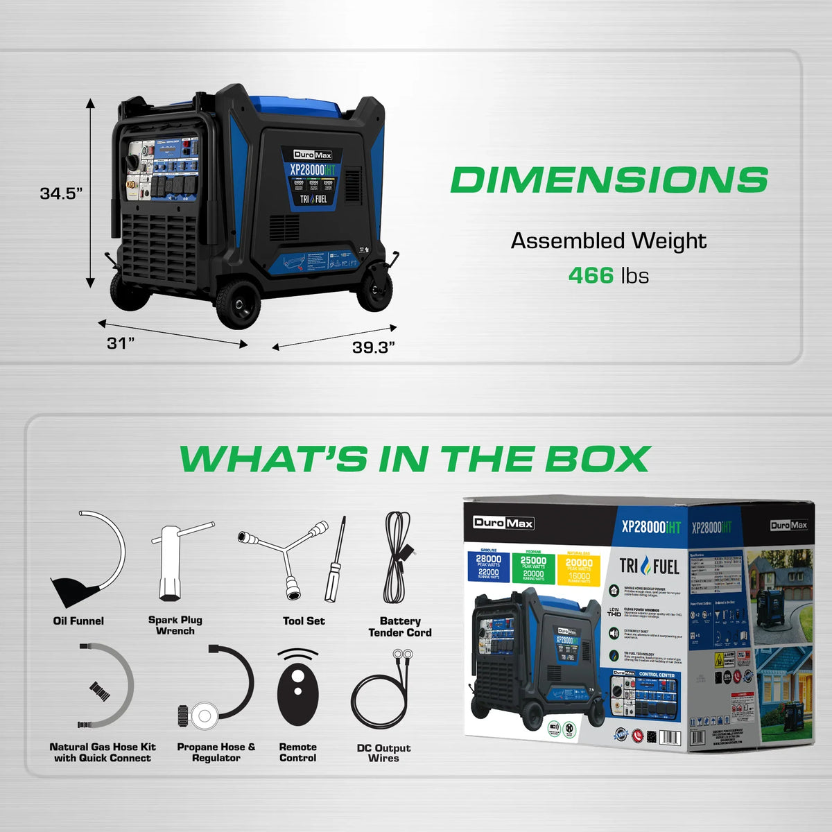 DuroMax 28,000 Watt V-Twin Tri Fuel Portable Digital Inverter Generator
