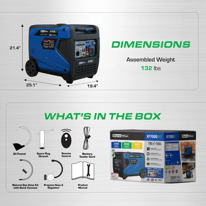DuroMax  7,000 Watt Portable Tri Fuel Inverter Generator w/ CO Alert