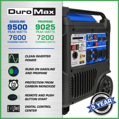 DuroMax 9,500 Watt Portable Dual Fuel Inverter Generator w/ CO Alert