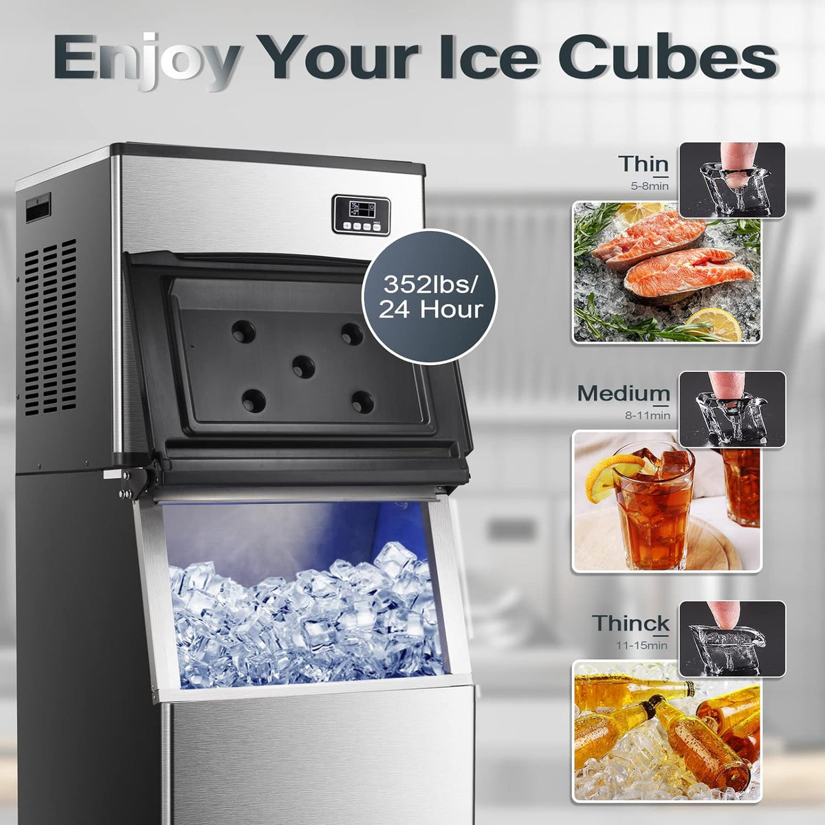 Antarctic Star Commercial Ice Maker Machine Freezer Large Storage - Z58160
