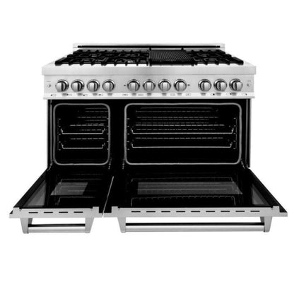 ZLINE Appliance Package - 48 In. Dual Fuel Range, Range Hood, Microwave Drawer, 3 Rack Dishwasher, 4KP-RARH48-MWDWV