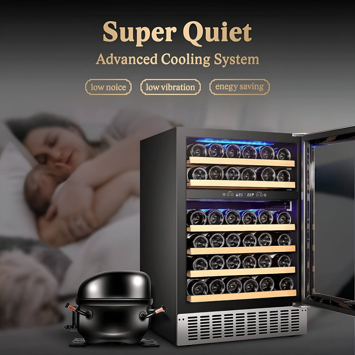 AOBOSI 24 Inch Dual Zone Wine Cooler Holds 46 Bottles - JC-145B