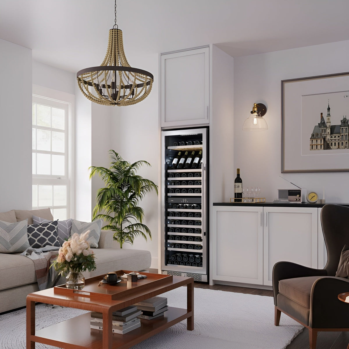 Avallon 24 Inch Wide 140 Bottle Capacity Built-In or Free Standing Wine Cooler with Wood Shelves, Dual Zone Cooling, Door Alarm, Door Lock and Energy Star Rated - AWC243TDZLHA