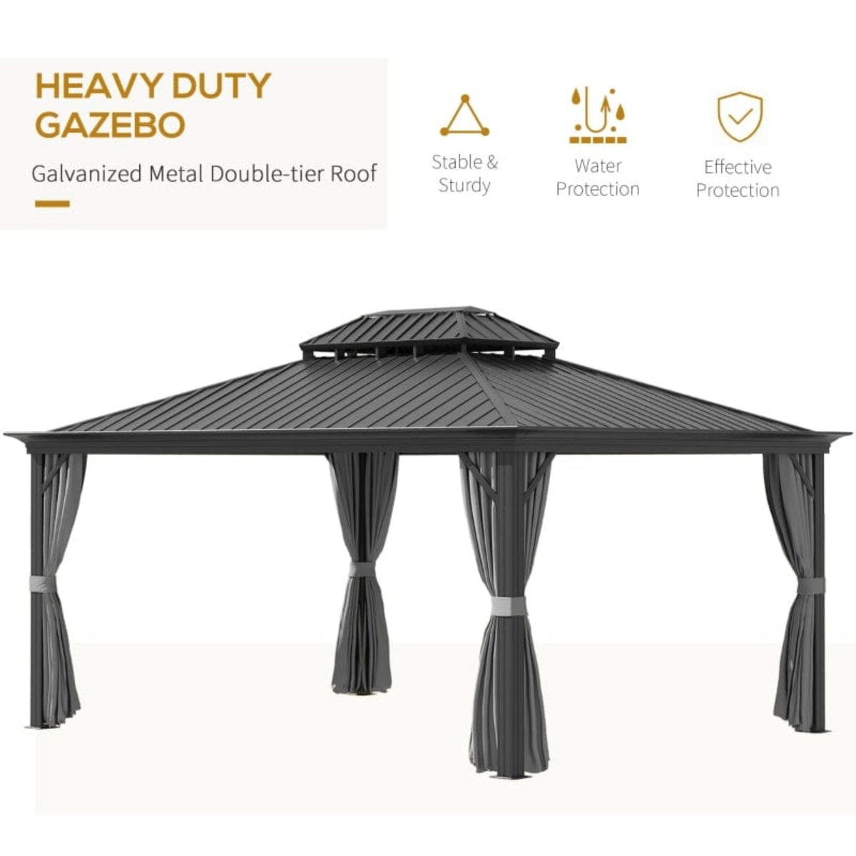 Outsunny 12x16 Hardtop Gazebo with Aluminum Frame - 84C-204V01CG