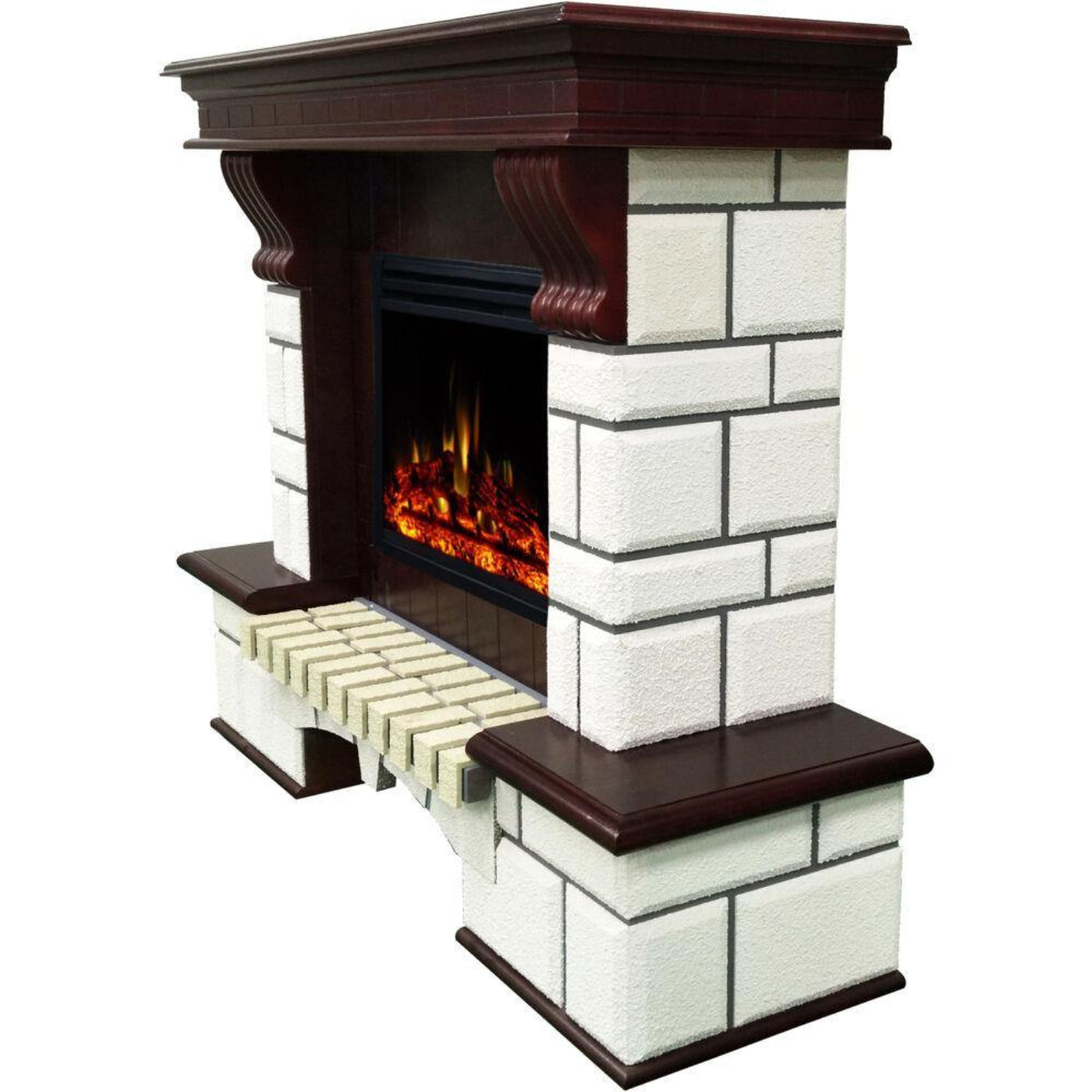 Cambridge 48-In. Belcrest Traditional Faux Brick Electric Fireplace Mantel with Enhanced Log Display, White and Mahogany - CAM4714-1WHMLG3
