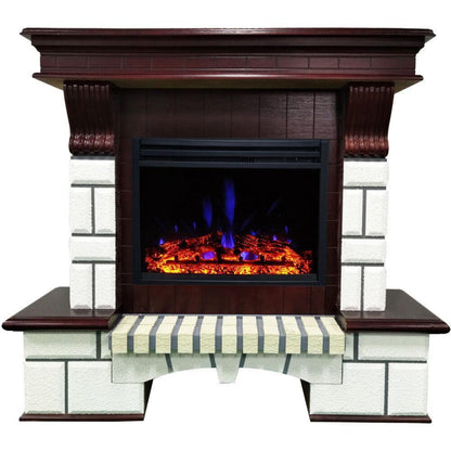 Cambridge 48-In. Belcrest Traditional Faux Brick Electric Fireplace Mantel with Enhanced Log Display, White and Mahogany - CAM4714-1WHMLG3