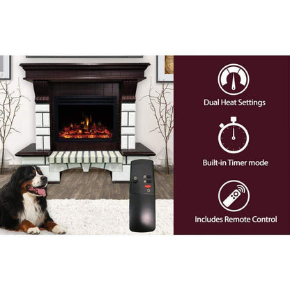 Cambridge 48-In. Belcrest Traditional Faux Brick Electric Fireplace Mantel with Enhanced Log Display, White and Mahogany - CAM4714-1WHMLG3