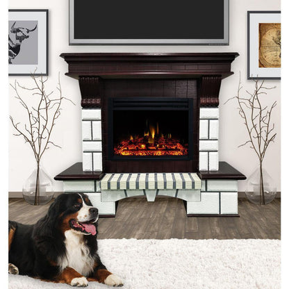 Cambridge 48-In. Belcrest Traditional Faux Brick Electric Fireplace Mantel with Enhanced Log Display, White and Mahogany - CAM4714-1WHMLG3