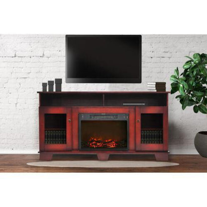 Cambridge Savona 59 In. Electric Fireplace in Cherry with Entertainment Stand and Charred Log Display, - CAM6022-1CHR