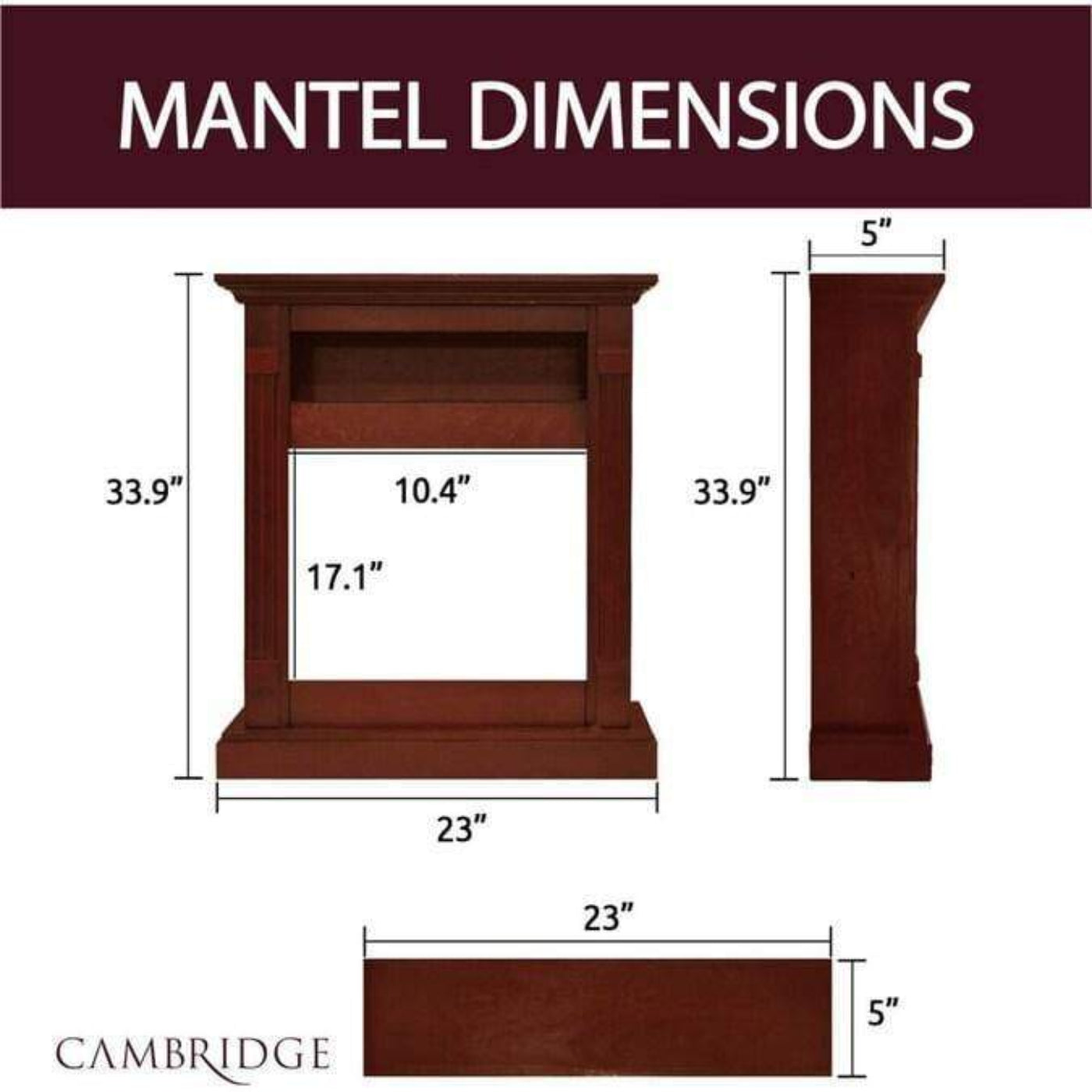 Cambridge Sienna 34-In. Electric Fireplace Heater with Cherry Mantel, Enhanced Log Display, Multi-Color Flames, and Remote Control - CAM3437-1CHRLG3