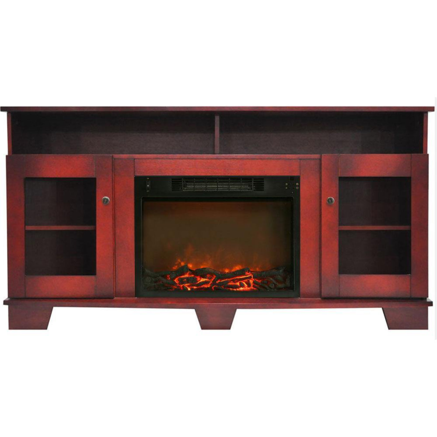 Cambridge Savona 59 In. Electric Fireplace in Cherry with Entertainment Stand and Charred Log Display, - CAM6022-1CHR