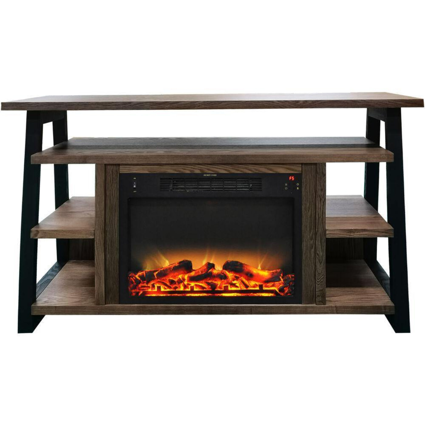 Cambridge 32-In. Sawyer Industrial Electric Fireplace Mantel with Realistic Log and Grate Insert and Color Changing Flames, - CAM5332-1MAHLG2