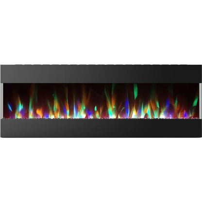 Cambridge 60 In. Recessed Wall-Mounted Electric Fireplace with Crystal and LED Color Changing Display, Black/White - CAM60RECWMEF-1BLK