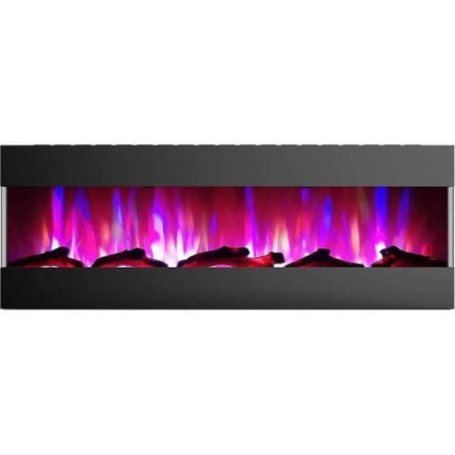 Cambridge 60 In. Recessed Wall-Mounted Electric Fireplace with Logs and LED Color Changing Display, Black/White - CAM60RECWMEF-2BLK