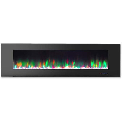Cambridge 72 In. Wall-Mount Electric Fireplace in Black with Multi-Color Flames and Crystal Rock Display - CAM72WMEF-1BLK