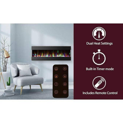 Cambridge 60 In. Recessed Wall-Mounted Electric Fireplace with Crystal and LED Color Changing Display, Black/White - CAM60RECWMEF-1BLK