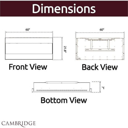 Cambridge 60 In. Recessed Wall-Mounted Electric Fireplace with Crystal and LED Color Changing Display, Black/White - CAM60RECWMEF-1BLK