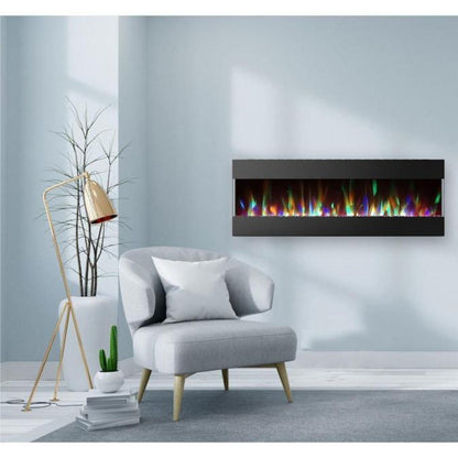 Cambridge 60 In. Recessed Wall-Mounted Electric Fireplace with Crystal and LED Color Changing Display, Black/White - CAM60RECWMEF-1BLK