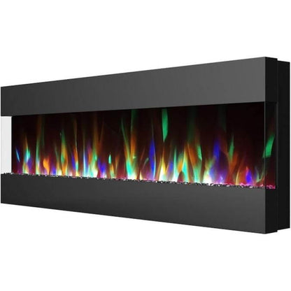 Cambridge 60 In. Recessed Wall-Mounted Electric Fireplace with Crystal and LED Color Changing Display, Black/White - CAM60RECWMEF-1BLK