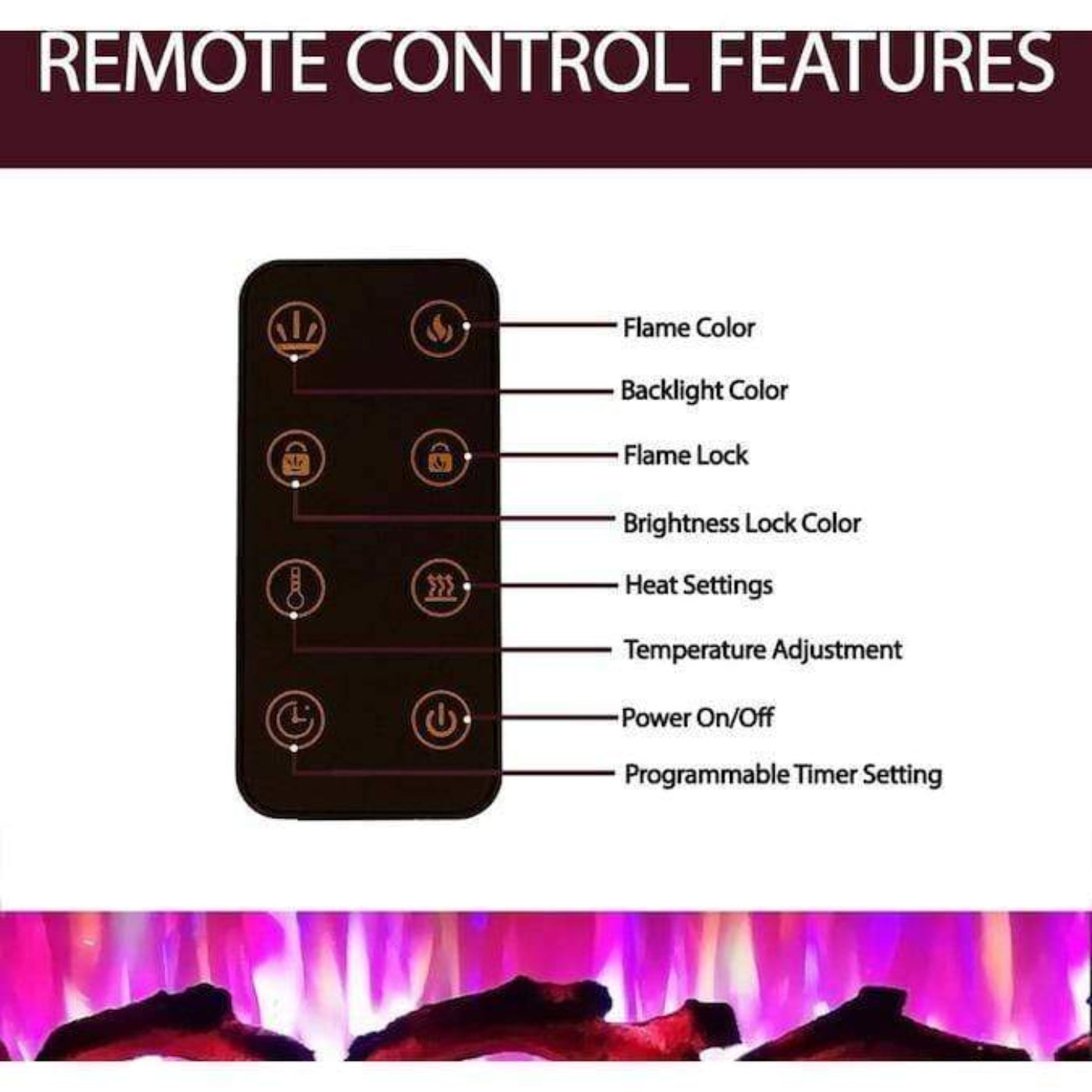 Cambridge 60 In. Recessed Wall-Mounted Electric Fireplace with Logs and LED Color Changing Display, Black/White - CAM60RECWMEF-2BLK