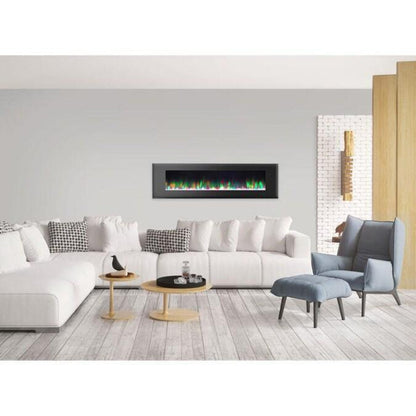Cambridge 72 In. Wall-Mount Electric Fireplace in Black with Multi-Color Flames and Crystal Rock Display - CAM72WMEF-1BLK